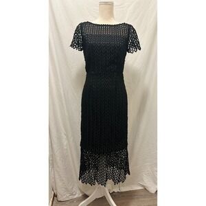 Kay Unger New York Black Lace Sheath Dress Midi Elegant Cocktail Sz 2
